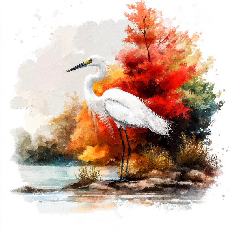 Zilverreiger in aquarel